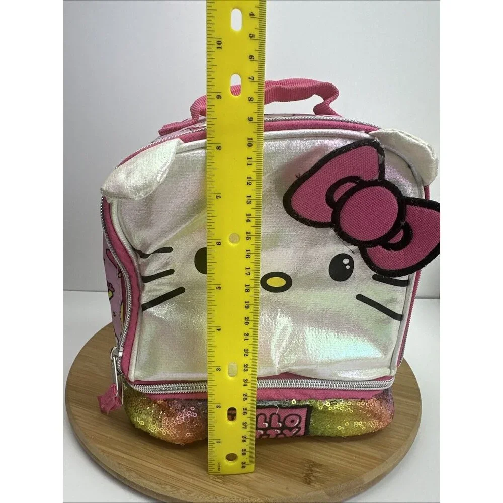 Sanrio Hello‎ Kitty Kids Lunch Box 3-D Ears and Rainbow Sequins Insulated Bag